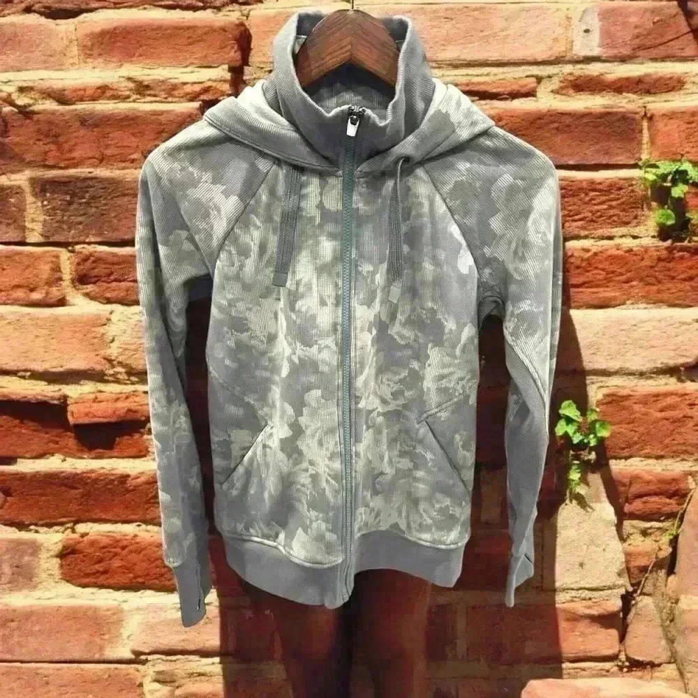 Athleta Triumph Printed Hoodie Sz SP Zip Jacket Green Floral Stretch